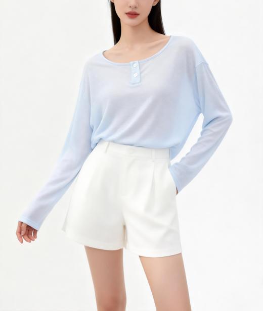 YZ竹纤维女士时尚雪花亨利长袖上衣8058 商品图0