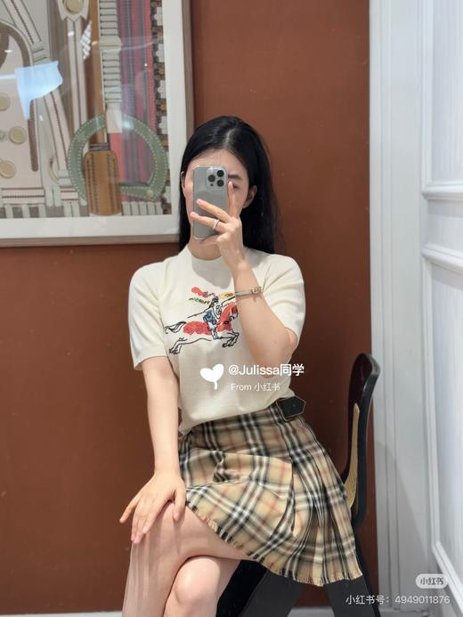 BUR十字绣骑士徽标短袖羊毛罩衫，100% 80支精纺羊毛 商品图5