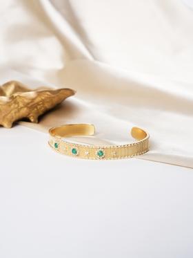 北京仓｜Diaperis Paris-SAO-金色 绿玛瑙 锆石 手镯［法国设计师］