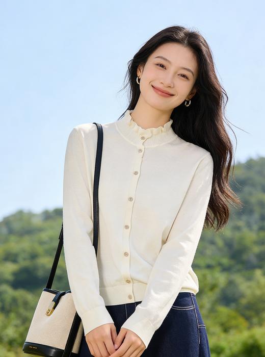 现货秒发 臣禾	【小美满开衫】木耳边领羊毛衬衫可机洗100%绵羊毛针织开衫 	JZ253090675 商品图0