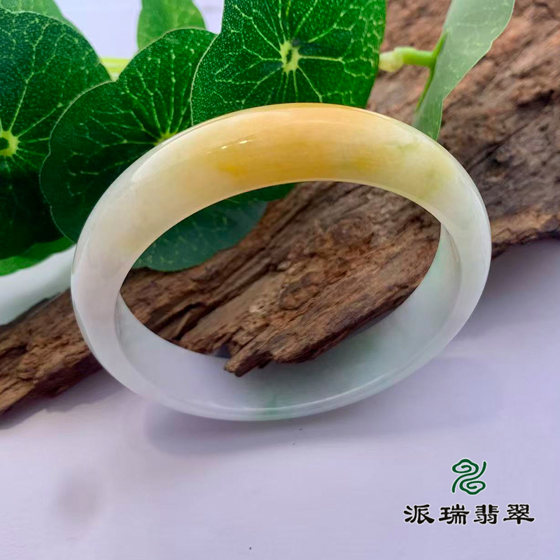 派瑞翡翠 翡翠手镯 糯种 绿色 黄翡