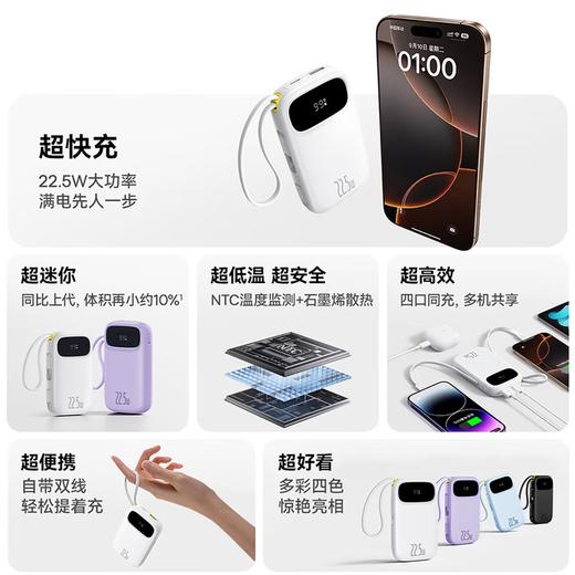 【京东热卖20W+ 自用性价比】国标3C认证 倍思 Q电3 22.5W数显快充移动电源 自带快充线 商品图1