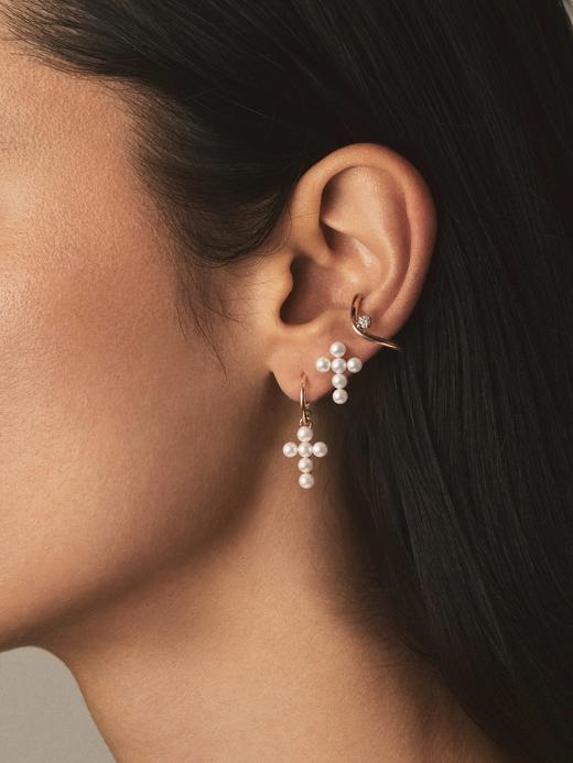 订购10周到｜Mizuki-Sea of Beauty-美丽之海 金色 钻石 珍珠 十字 耳环［美国设计师］ 商品图1