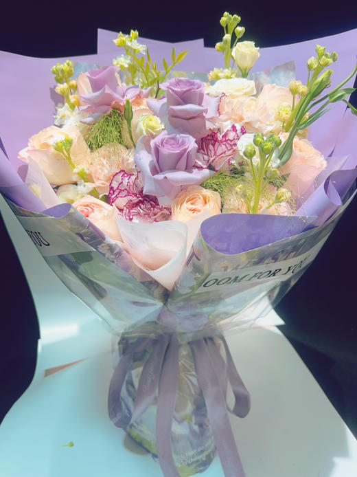 38女神节花束【 紫雾漫粉香】新鲜鲜花花束 粉雪山玫瑰康乃馨粉白色紫罗兰混搭花束 （可备注送货时间） 商品图2