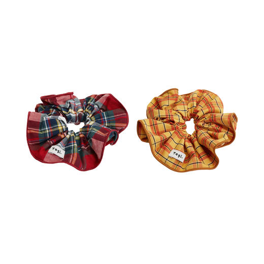 Tagi 甜甜圈单层大肠发圈 画家甜甜圈拷边条纹格纹拼色单层大肠发圈发饰头饰 商品图0