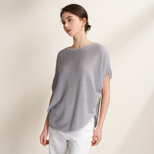 EITIE爱特爱温柔一字领慵懒宽松显瘦蝙蝠袖短袖T恤2026夏季新款B2601214 商品图8