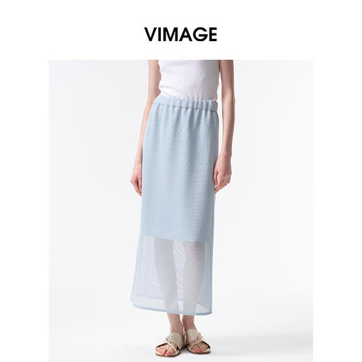 VIMAGE纬漫纪2026夏季新款时尚百搭显瘦松紧腰半身裙V2506207 商品图3