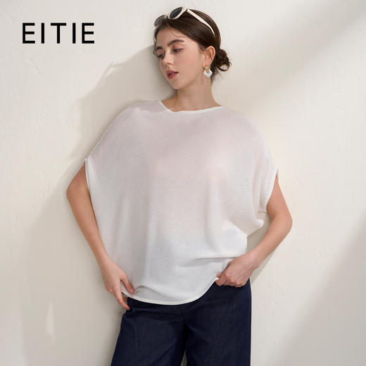 EITIE爱特爱温柔一字领慵懒宽松显瘦蝙蝠袖短袖T恤2026夏季新款B2601214 商品图2