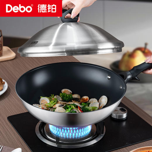 Debo德铂-伏尔泰炒锅 钛不粘·0涂层（配蒸格、硅胶铲、钢锅盖） 商品图5