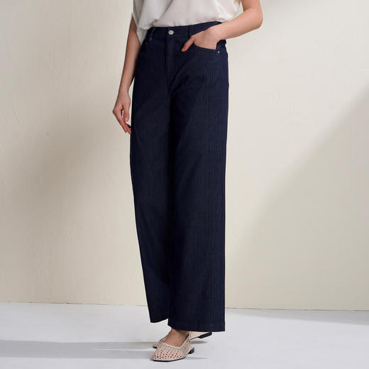EITIE爱特爱简约实穿百搭高腰休闲深海蓝直筒牛仔裤2026夏季新款B2605212 商品图1