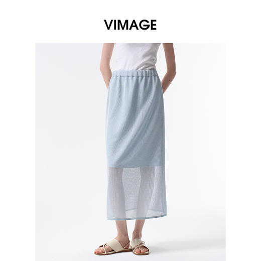 VIMAGE纬漫纪2026夏季新款时尚百搭显瘦松紧腰半身裙V2506207 商品图0