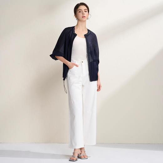 EITIE爱特爱亮丝欧根纱显瘦领口钉珠轻薄显瘦开衫外套2026夏新款B2603204 商品图3