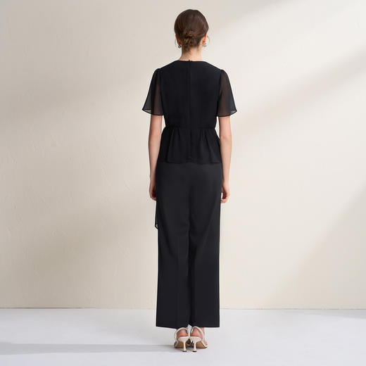 EITIE爱特爱法式优雅高级感网纱袖V领直筒短袖连体裤2026夏新款B2612202 商品图4