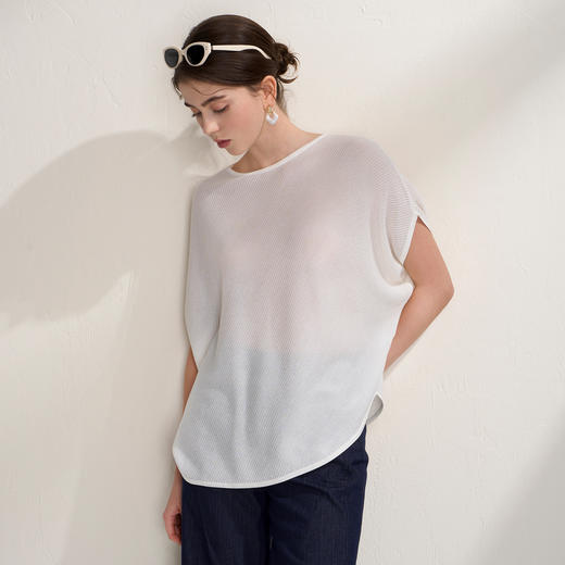 EITIE爱特爱温柔一字领慵懒宽松显瘦蝙蝠袖短袖T恤2026夏季新款B2601214 商品图12
