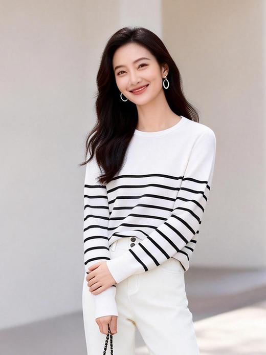 现货 臣禾	【重逢条纹衫】可机洗100%澳洲美丽诺羊毛套头针织衫	JZ253090775 商品图0