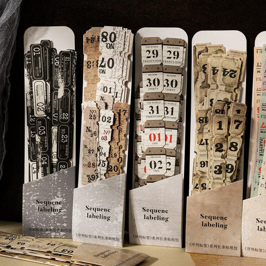 序列标签系列长条贴纸包 复古日付数字素材diy手帐卡片装饰拼贴画 商品图1