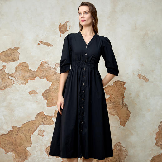 EITIE爱特爱法式时尚收腰气质V领显瘦高腰连衣裙夏季新款8207916 商品图7