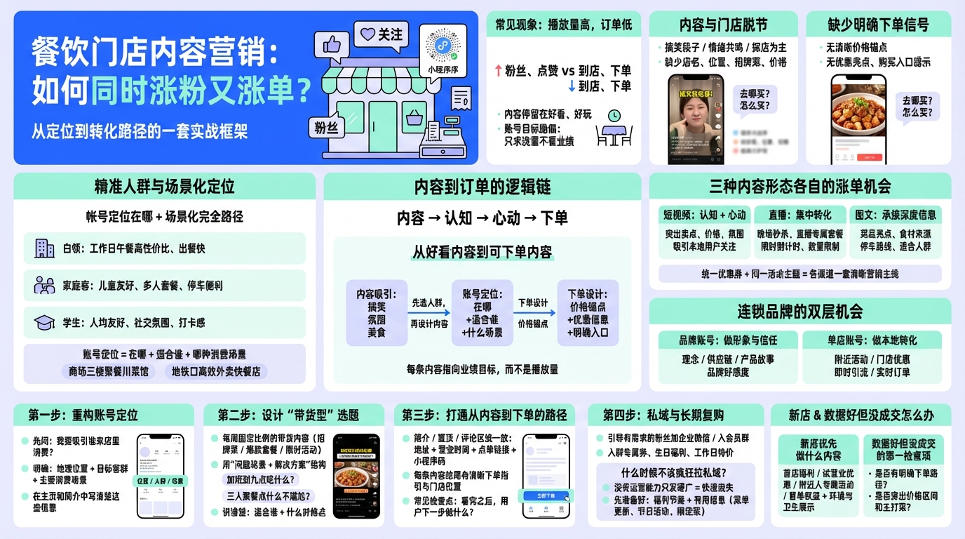 一、餐饮门店内容为什么会“只涨粉不涨单”？