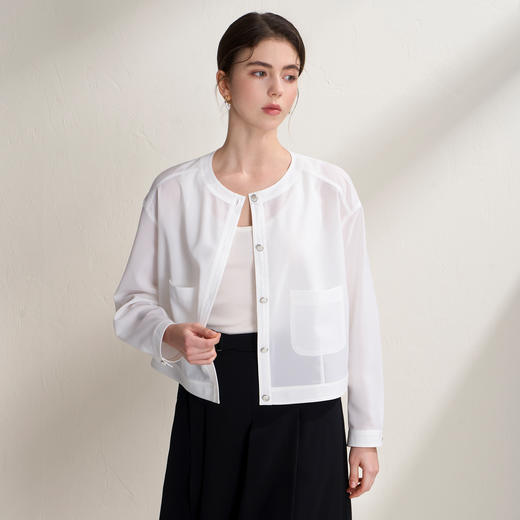 EITIE爱特爱轻薄透气白色清爽简约短款舒适休闲外套2026夏季新款B2603202 商品图3