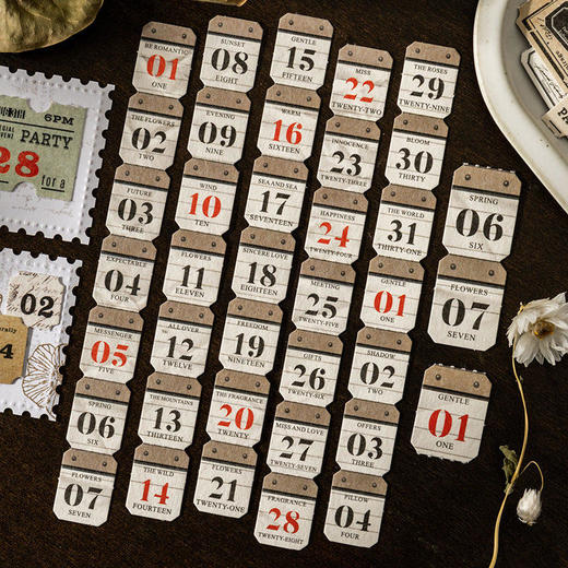 序列标签系列长条贴纸包 复古日付数字素材diy手帐卡片装饰拼贴画 商品图2