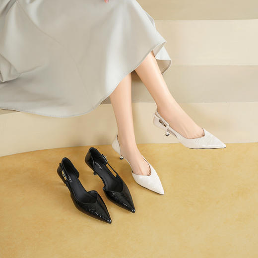 Westory2026年春季尖头小猫跟单鞋侧空牛油皮百搭通勤单鞋空凉鞋S26AH51191 商品图4