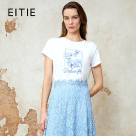 EITIE爱特爱夏季新款精致时尚通勤休闲刺绣印花短袖T恤8202901