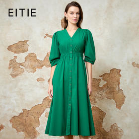 EITIE爱特爱法式时尚收腰气质V领显瘦高腰连衣裙夏季新款8207916