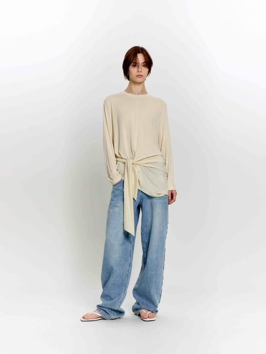 不对称系带长袖 T 商品图0