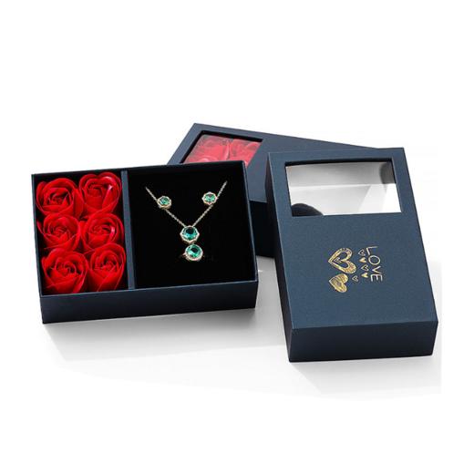 玫瑰花首饰礼盒 戒指耳钉项链套装盒 妇女节七夕节母亲节生日送礼适用 商品图4