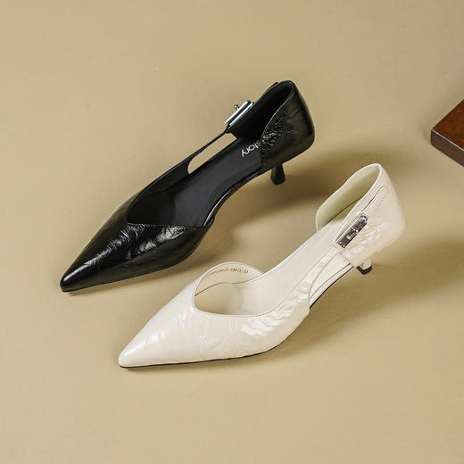 Westory2026年春季尖头小猫跟单鞋侧空牛油皮百搭通勤单鞋空凉鞋S26AH51191 商品图8