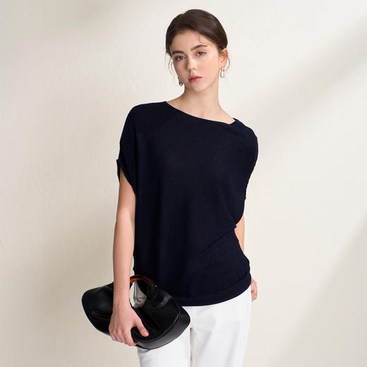 EITIE爱特爱温柔一字领慵懒宽松显瘦蝙蝠袖短袖T恤2026夏季新款B2601214 商品图3
