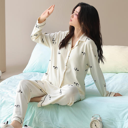 2026新款100%新疆棉柔软睡衣 熊猫印花翻领宽松 带胸垫 / 常规款家居服套装ZXJJM2616&ZXJJM2617 商品图3
