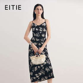 EITIE爱特爱撞色印花优雅气质无袖吊带连衣裙2026夏季新款8607313