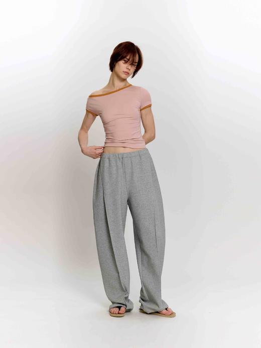 斜肩撞色领T恤 商品图0