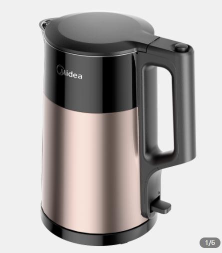 美的（510844）电水壶 拉丝彩钢外壳 双层不锈钢防烫 全水路304食品级不锈钢材质 一体无缝内胆 MK-HJ1710 商品图0