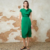 EITIE爱特爱气质荡领提褶收腰开叉缎面连衣裙夏新款8207938 商品缩略图1