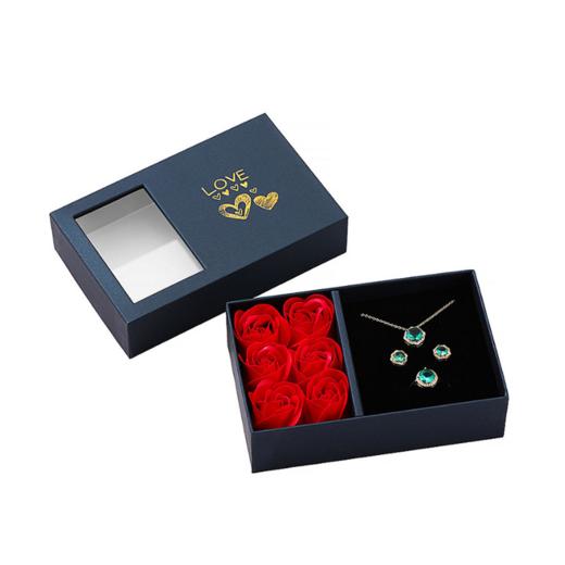 玫瑰花首饰礼盒 戒指耳钉项链套装盒 妇女节七夕节母亲节生日送礼适用 商品图3