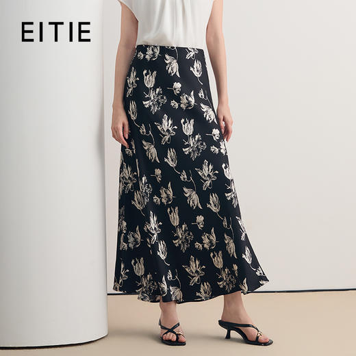 EITIE爱特爱优雅显瘦通勤黑白印花A字半身裙2026夏季新款8606303 商品图0