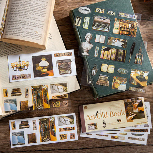 一本旧书系列双材质贴纸本18张入 文艺复古人物手帐装饰素材贴画 商品图0