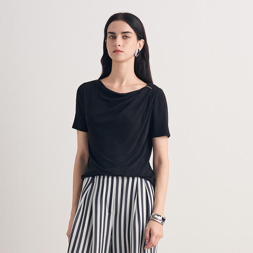 EITIE爱特爱2026夏季新款时尚修身显瘦黑色T恤上衣8602301 商品图5