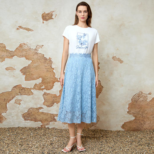 EITIE爱特爱夏季新款精致蕾丝a字高腰显瘦百搭通勤半身裙8206905 商品图1
