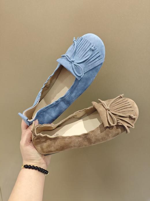 【绒面羊皮】西村名物2026年春季新款舒适平底软底软面流苏饰扣浅口单鞋豆豆鞋X26AE17011 商品图3