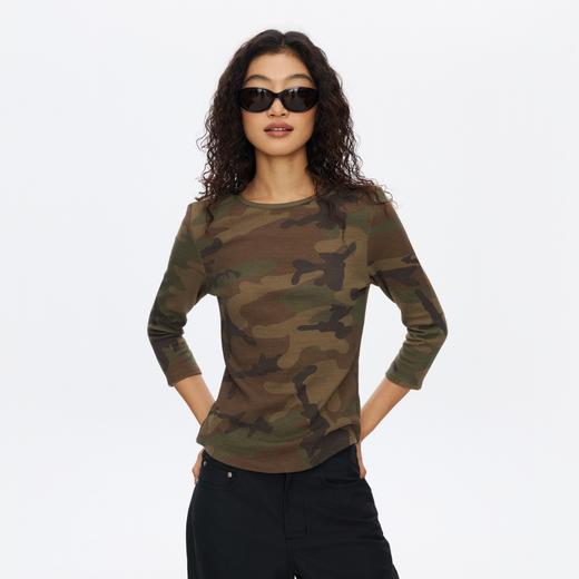 Oneup迷彩华夫格七分袖T恤 商品图1