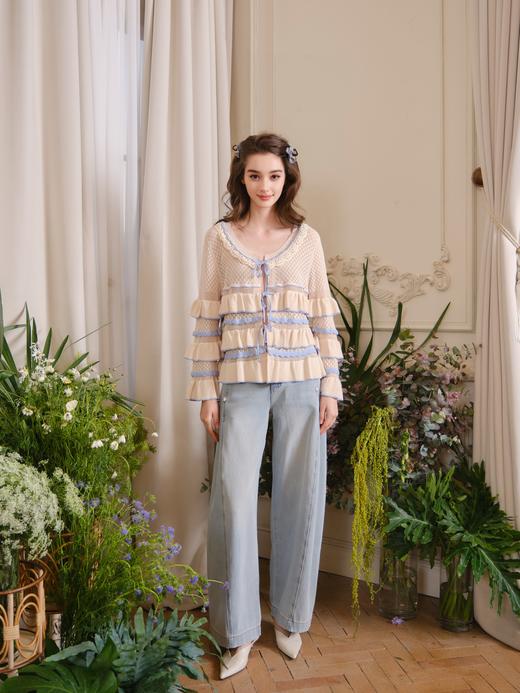 蓝咖色层叠荷叶边针织开衫外套 商品图3