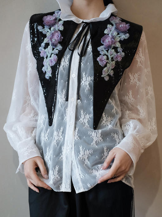 廷前观棠 | 溢星白色蕾丝衬衫 商品图1