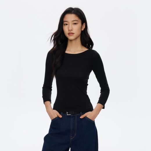 Oneup天丝亚麻修身七分袖T恤 商品图4