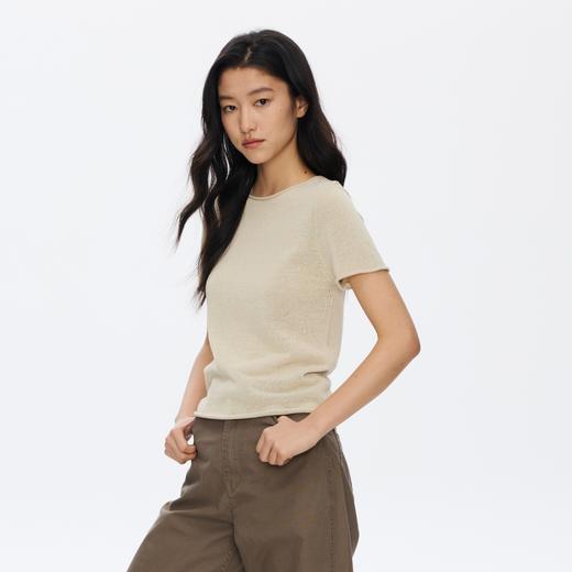 Oneup亚麻卷边针织正肩短袖 商品图3