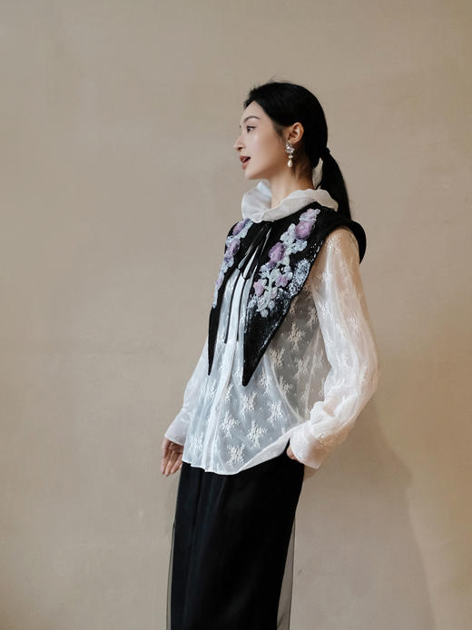 廷前观棠 | 溢星白色蕾丝衬衫 商品图6
