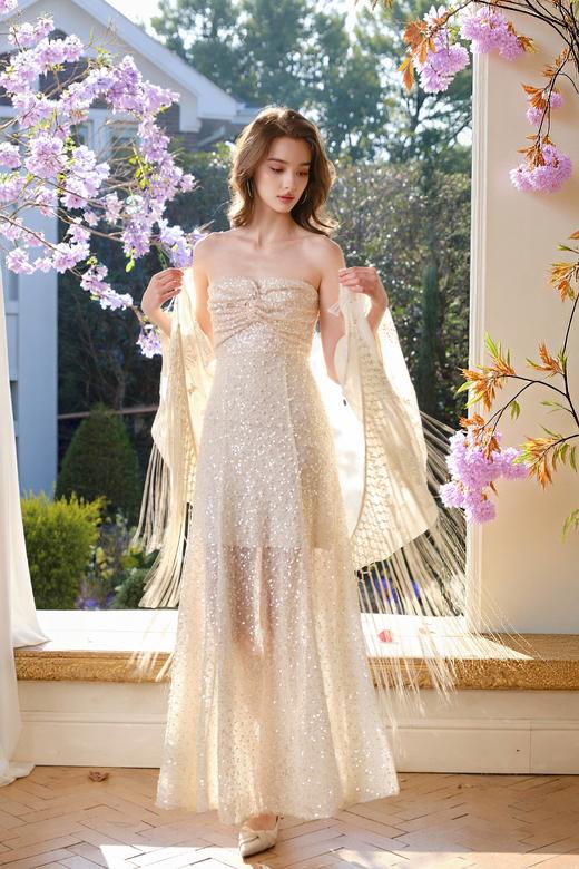 步步生莲波光人鱼姬修身礼服连衣裙 商品图0