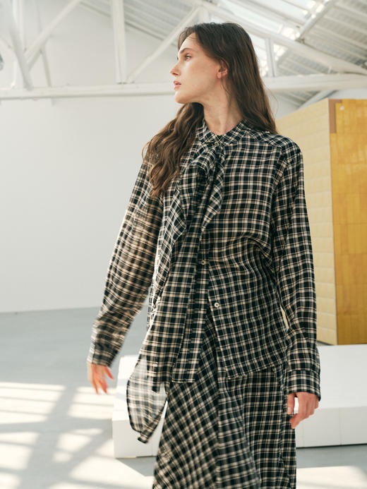 天丝格纹飘带衬衫 商品图3